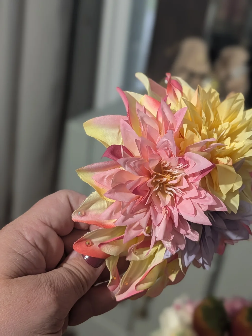 Multicolor Floral Hair Clip - Pastel Pink, Yellow & Lavender